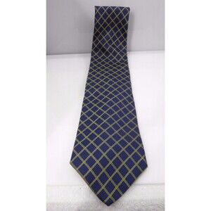 Mens Brooks Brothers Basics Necktie Tie Silk Navy Blue Web Check Print Preowned
